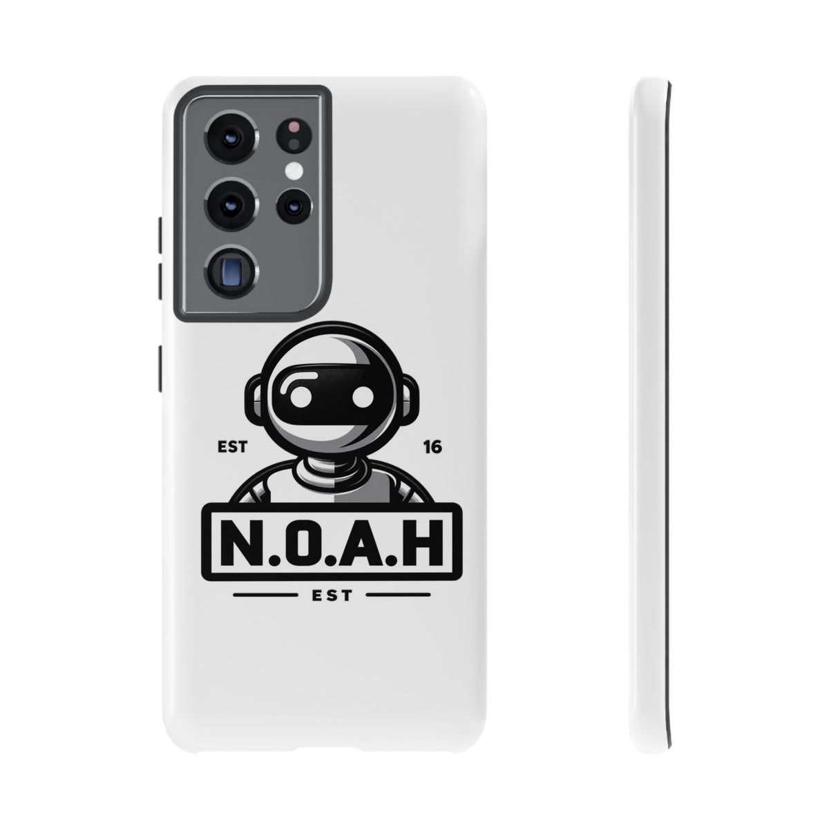 N.O.A.H™ Robot Phone Case — Retro Monochrome Tech Logo Protective Case