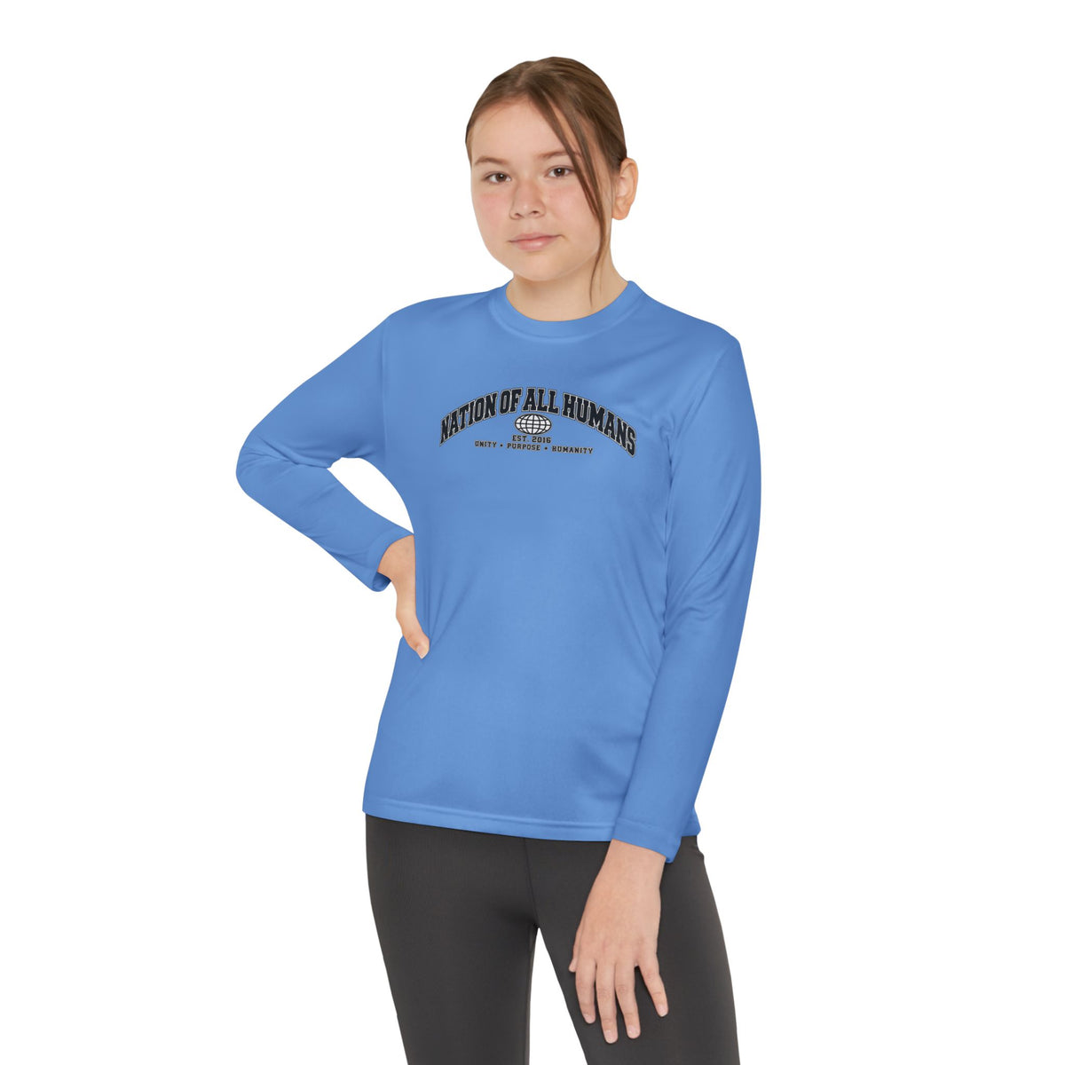 Youth Long Sleeve Tee — Nation of All Humans™ Team Number 26 Personalized Back print
