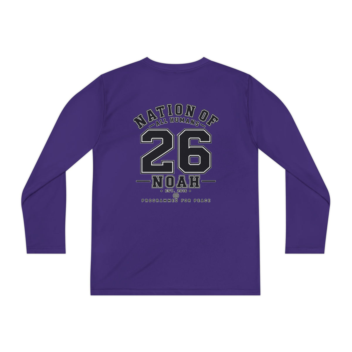 Youth Long Sleeve Tee — Nation of All Humans™ Team Number 26 Personalized Back print