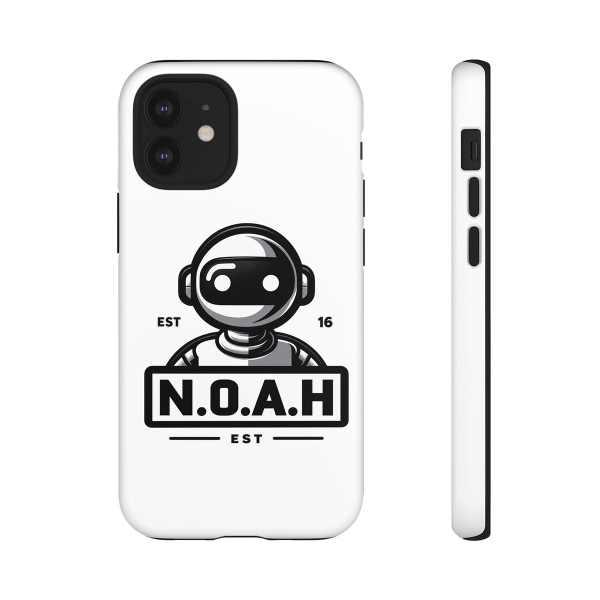 N.O.A.H™ Robot Phone Case — Retro Monochrome Tech Logo Protective Case