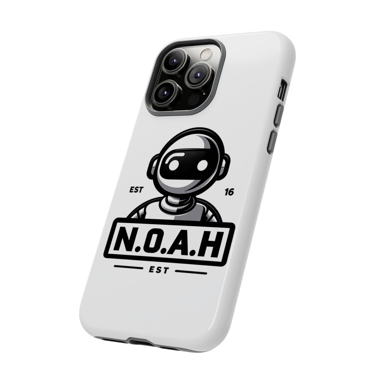 N.O.A.H™ Robot Phone Case — Retro Monochrome Tech Logo Protective Case