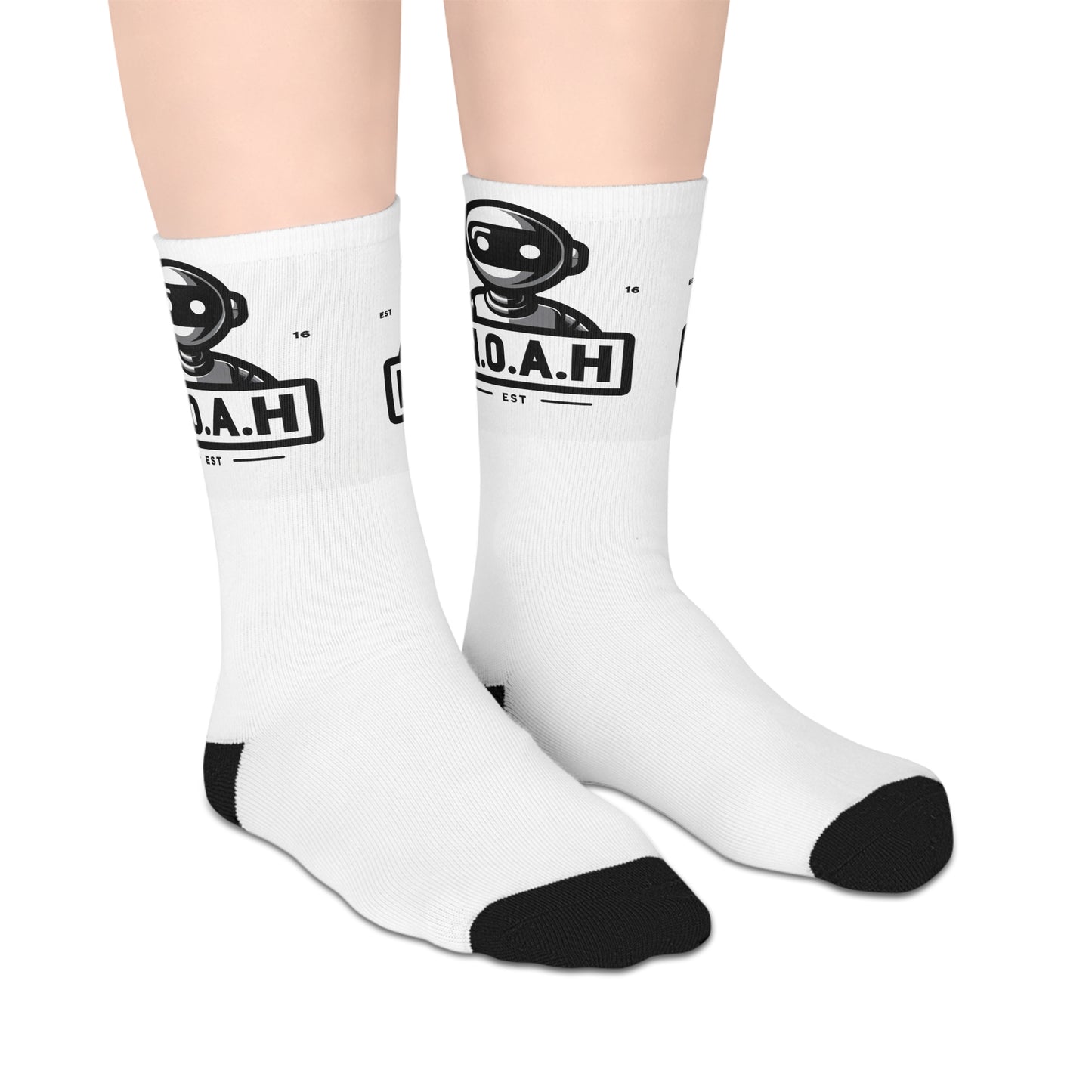 Mid-Length Socks —N.O.A.H™ Robot Head Graphic Crew Socks (EST 16)