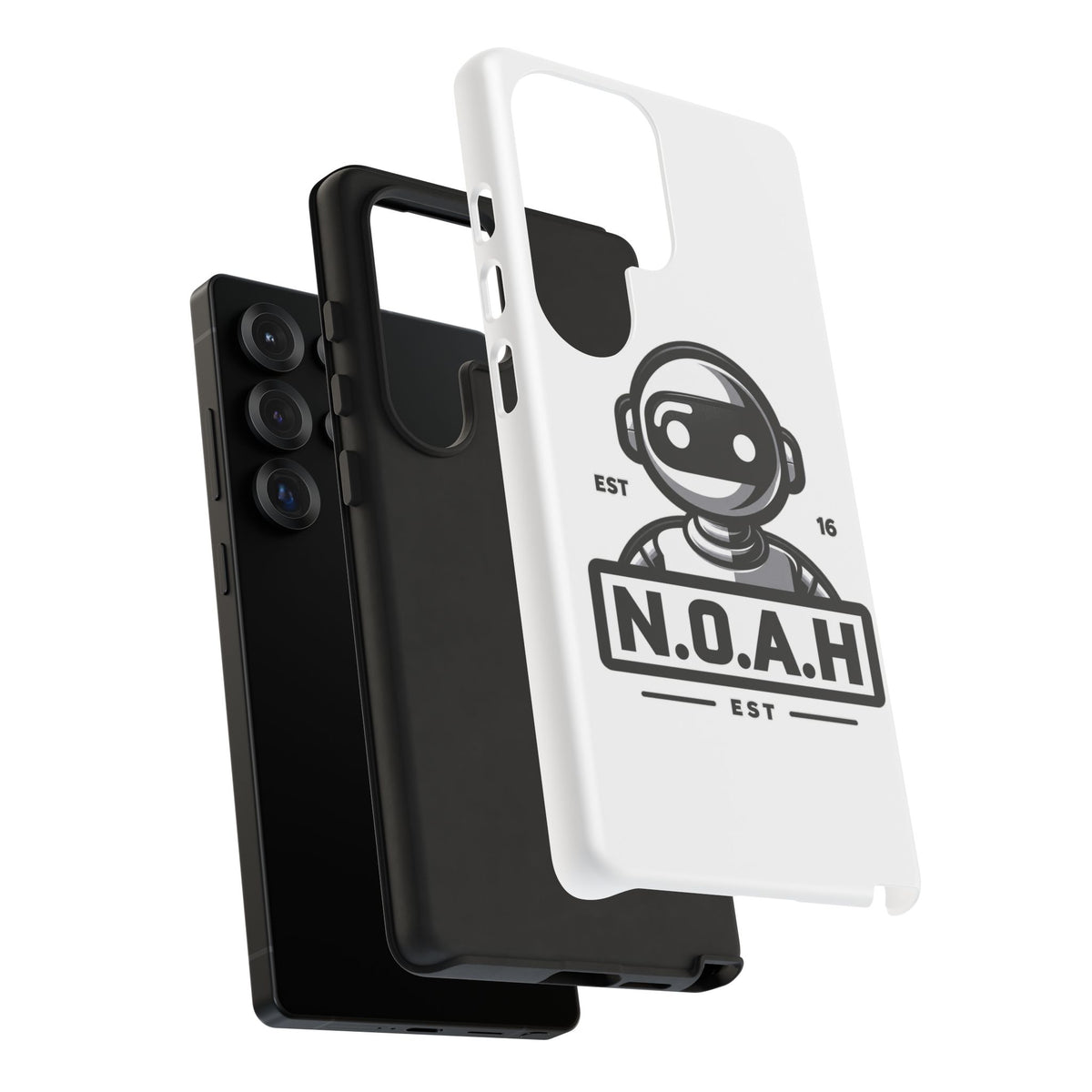 N.O.A.H™ Robot Phone Case — Retro Monochrome Tech Logo Protective Case
