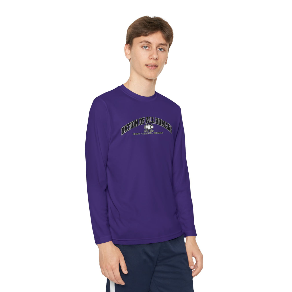 Youth Long Sleeve Tee — Nation of All Humans™ Team Number 26 Personalized Back print