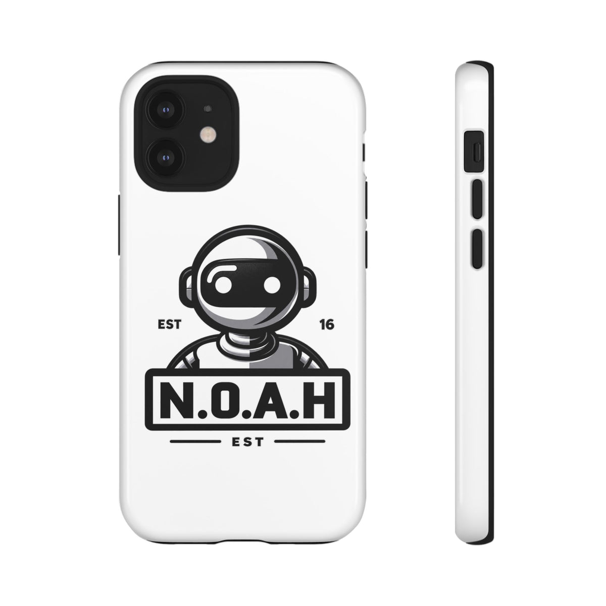 N.O.A.H™ Robot Phone Case — Retro Monochrome Tech Logo Protective Case