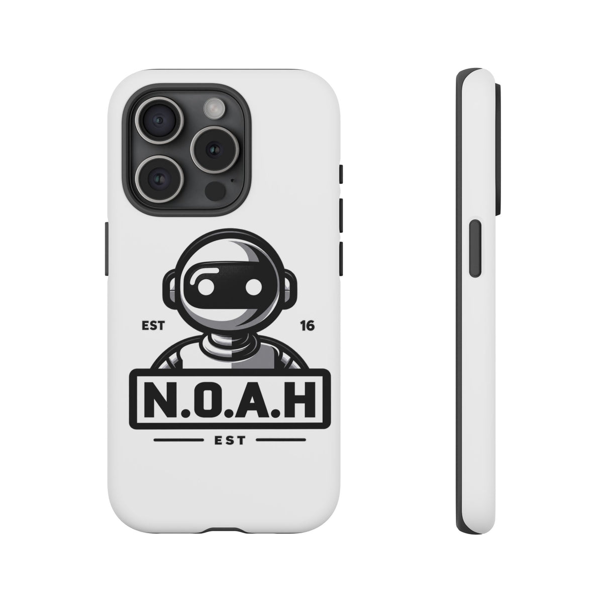N.O.A.H™ Robot Phone Case — Retro Monochrome Tech Logo Protective Case