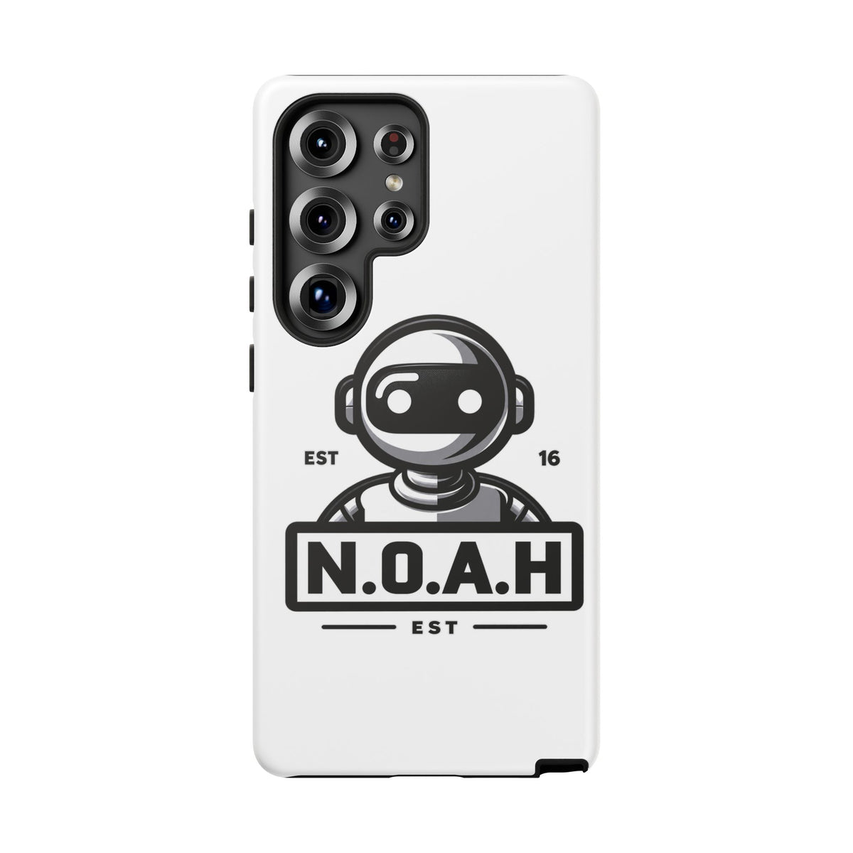 N.O.A.H™ Robot Phone Case — Retro Monochrome Tech Logo Protective Case