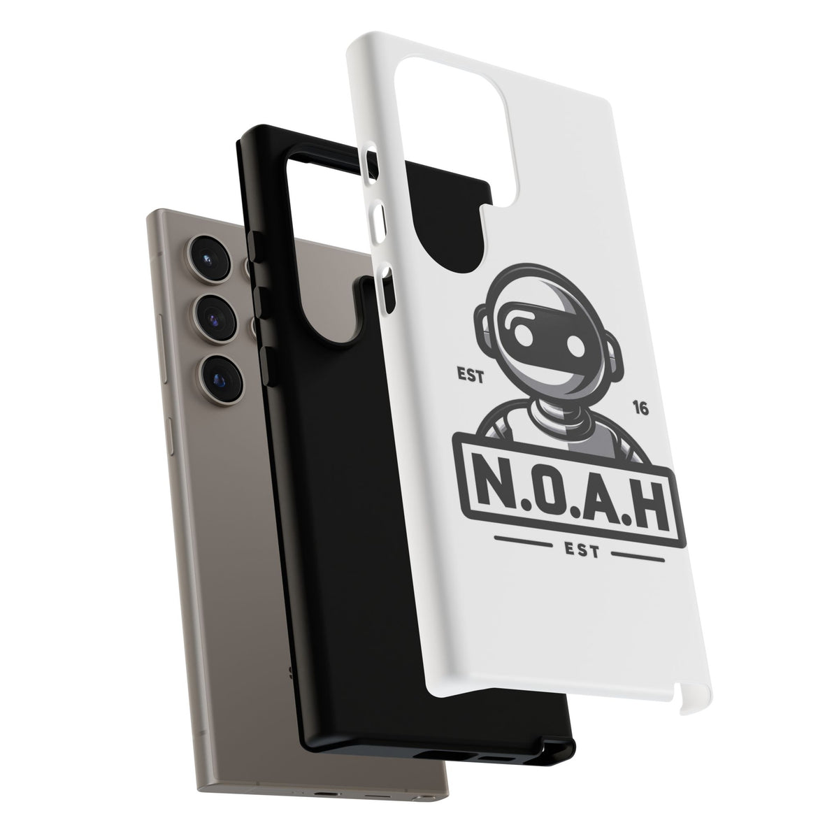 N.O.A.H™ Robot Phone Case — Retro Monochrome Tech Logo Protective Case