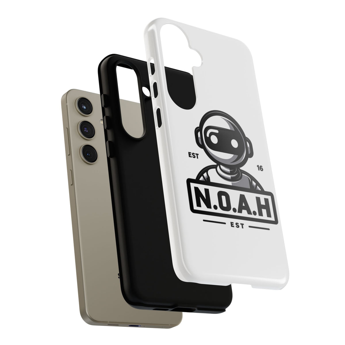 N.O.A.H™ Robot Phone Case — Retro Monochrome Tech Logo Protective Case