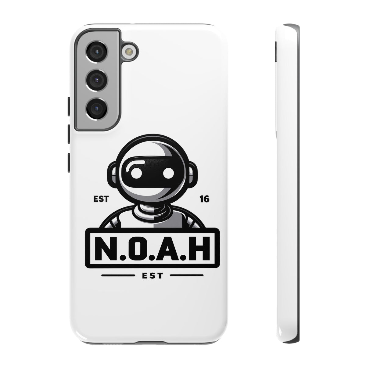 N.O.A.H™ Robot Phone Case — Retro Monochrome Tech Logo Protective Case