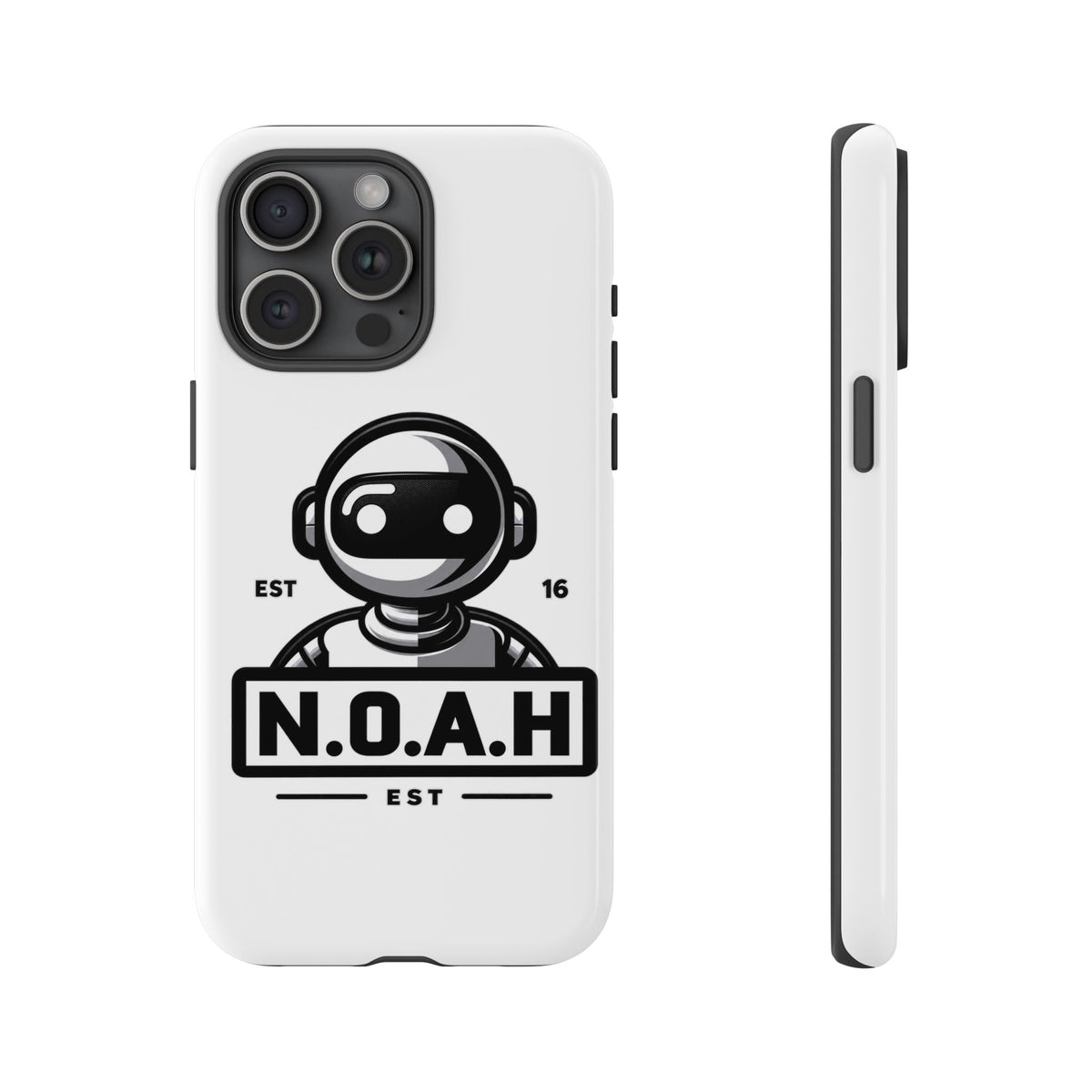 N.O.A.H™ Robot Phone Case — Retro Monochrome Tech Logo Protective Case