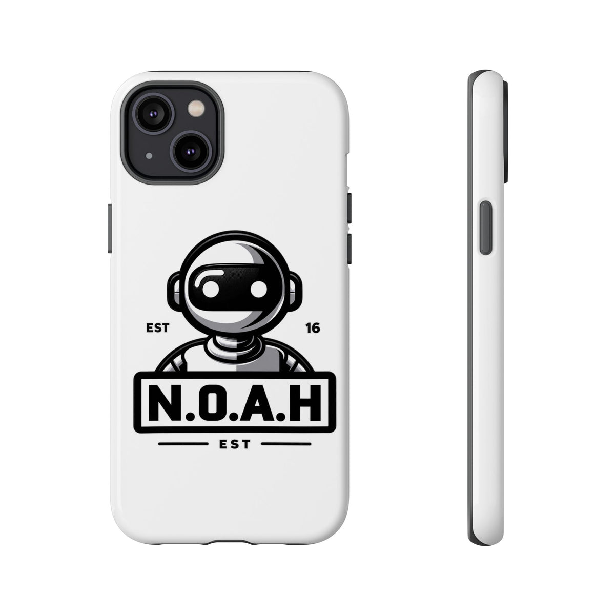 N.O.A.H™ Robot Phone Case — Retro Monochrome Tech Logo Protective Case