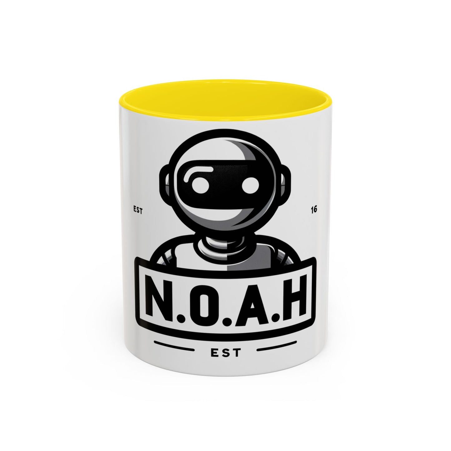 N.O.A.H™ Robot Accent Coffee Mug — Personalized Name Coffee Cup (11/15oz)