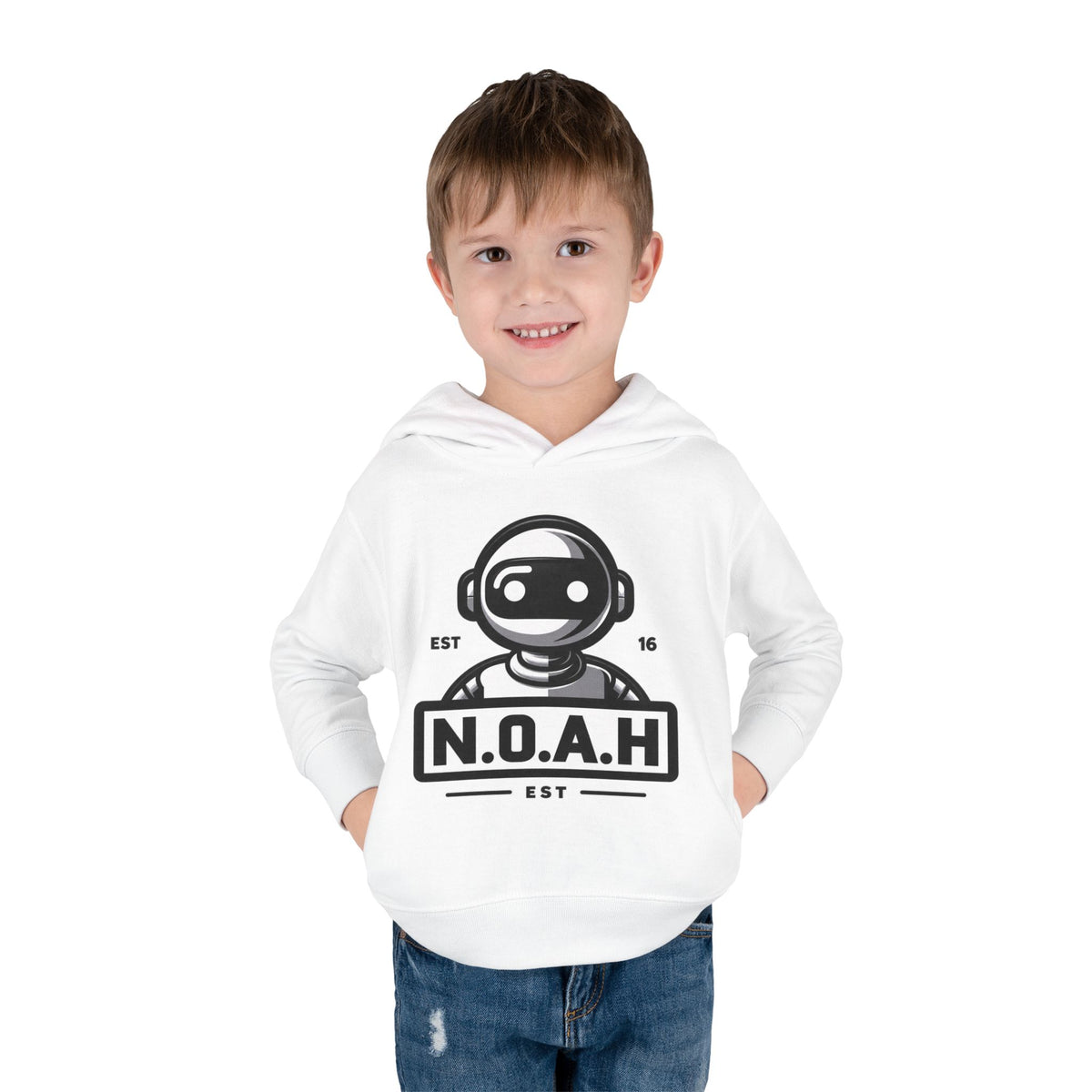 N.O.A.H™ Robot Kids Hoodie — Toddler Pullover with Logo front & Back 'Nation of All Humans' Graphic