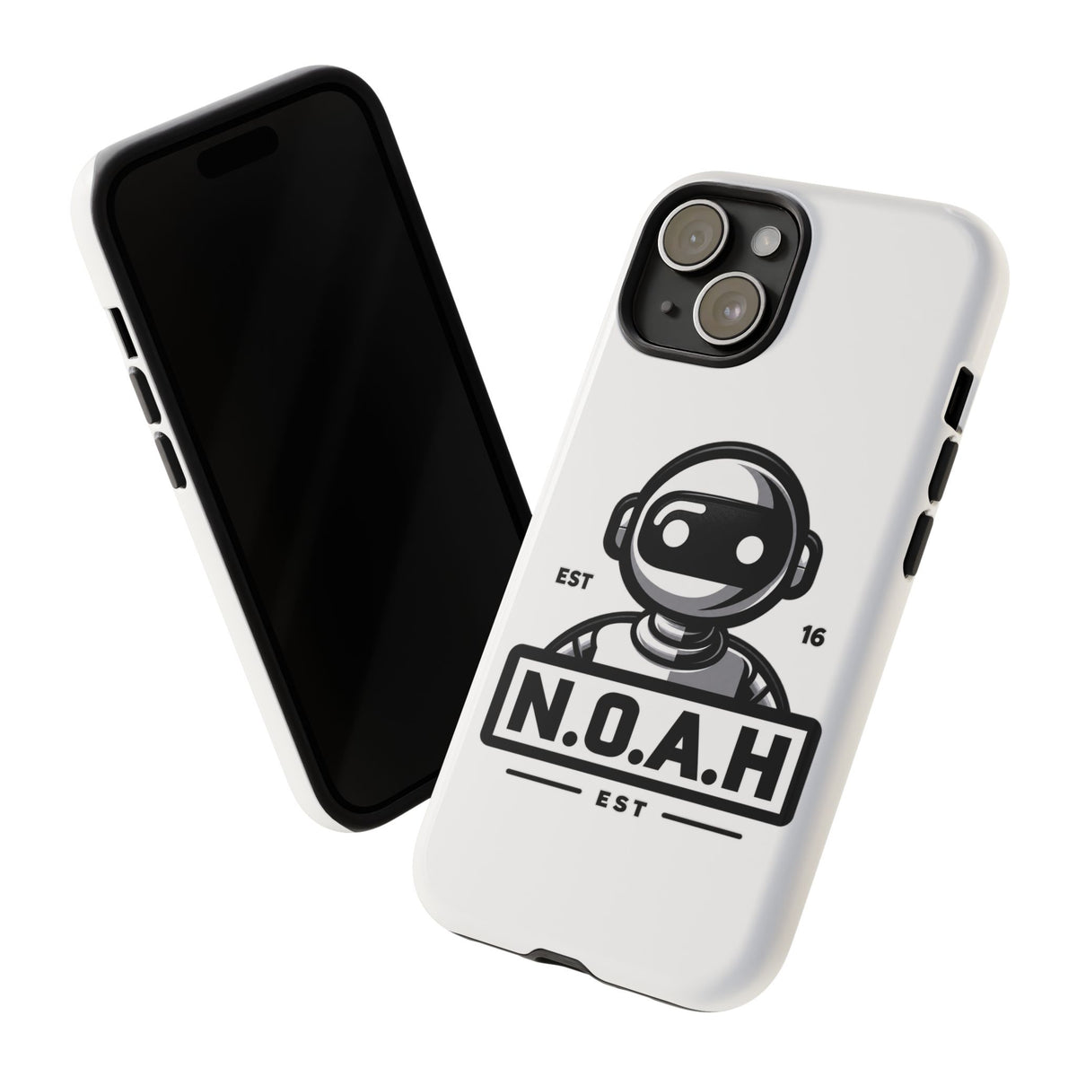 N.O.A.H™ Robot Phone Case — Retro Monochrome Tech Logo Protective Case