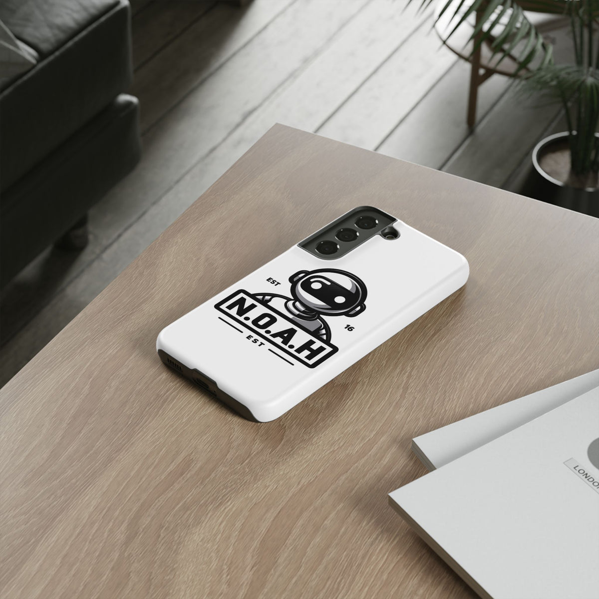 N.O.A.H™ Robot Phone Case — Retro Monochrome Tech Logo Protective Case