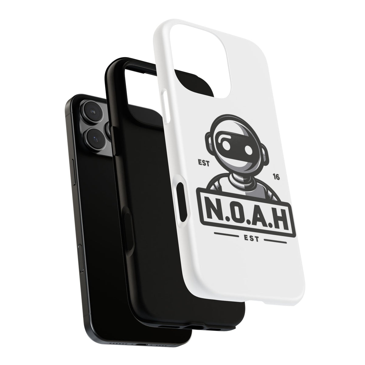 N.O.A.H™ Robot Phone Case — Retro Monochrome Tech Logo Protective Case