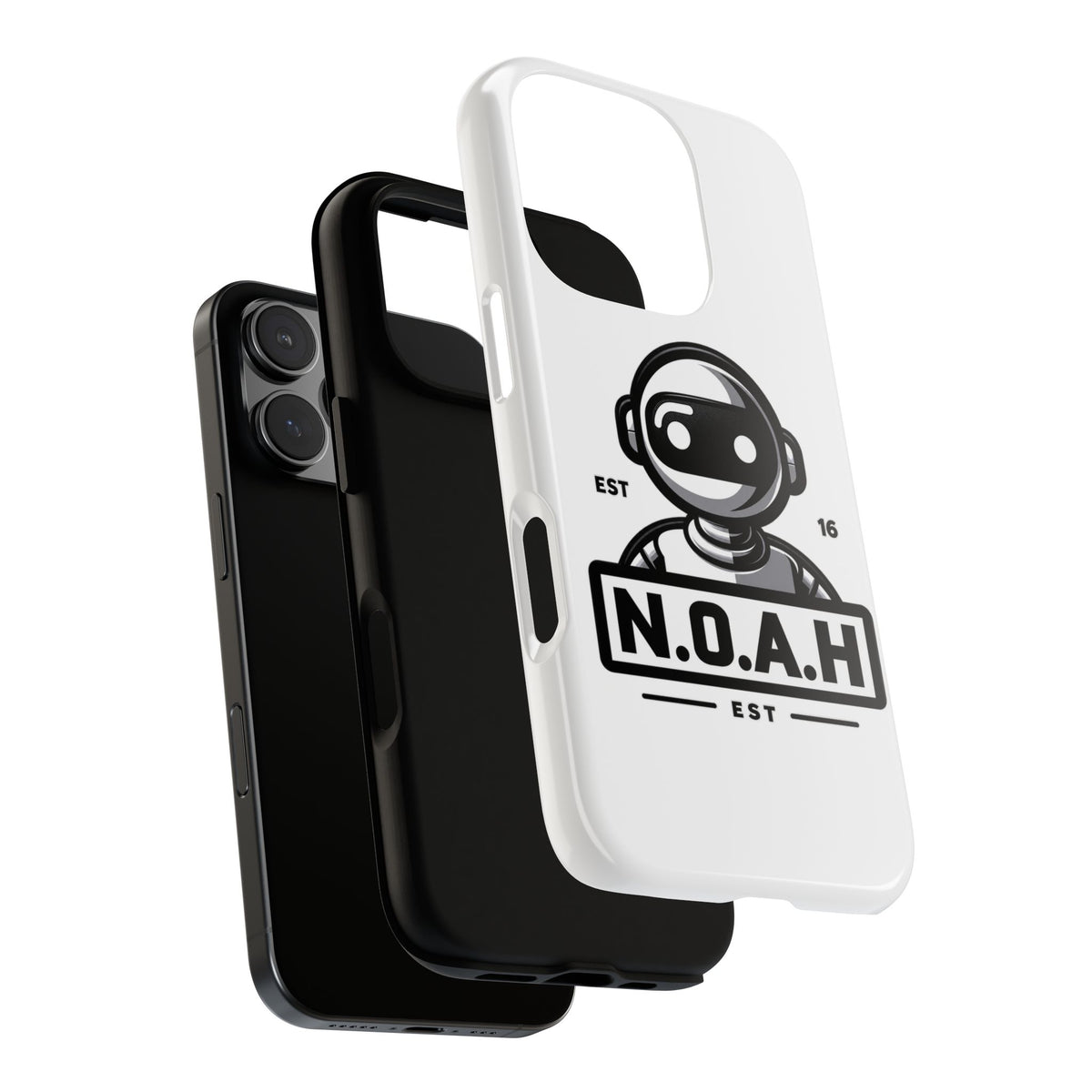 N.O.A.H™ Robot Phone Case — Retro Monochrome Tech Logo Protective Case