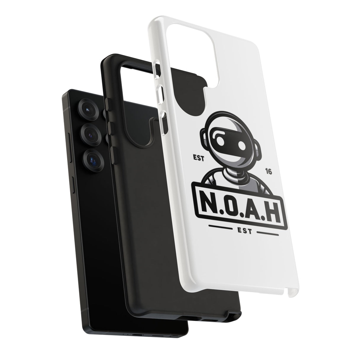 N.O.A.H™ Robot Phone Case — Retro Monochrome Tech Logo Protective Case
