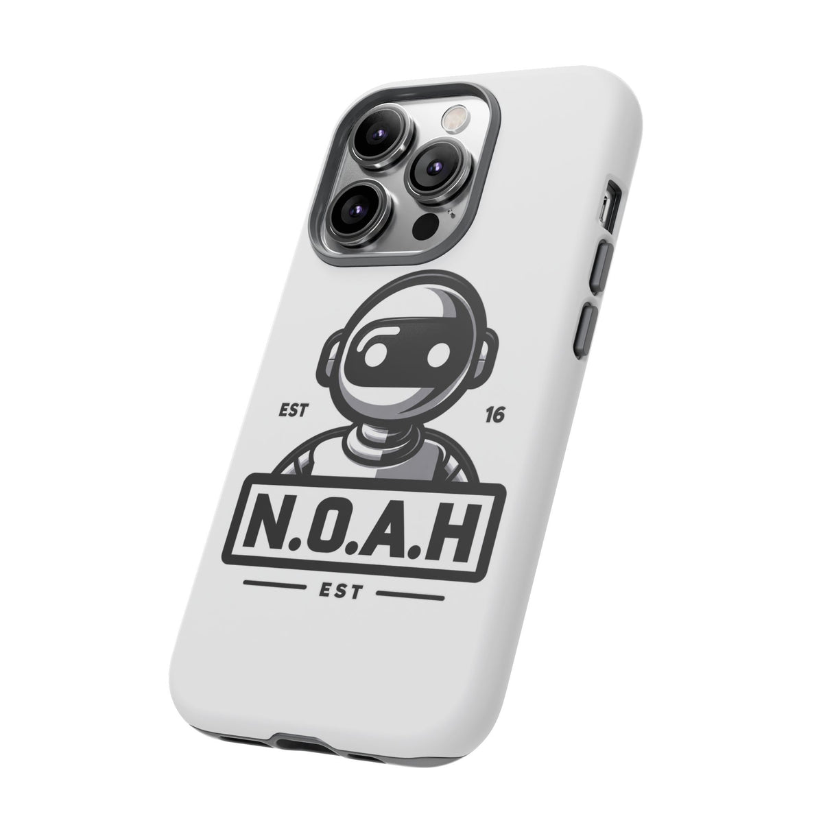 N.O.A.H™ Robot Phone Case — Retro Monochrome Tech Logo Protective Case