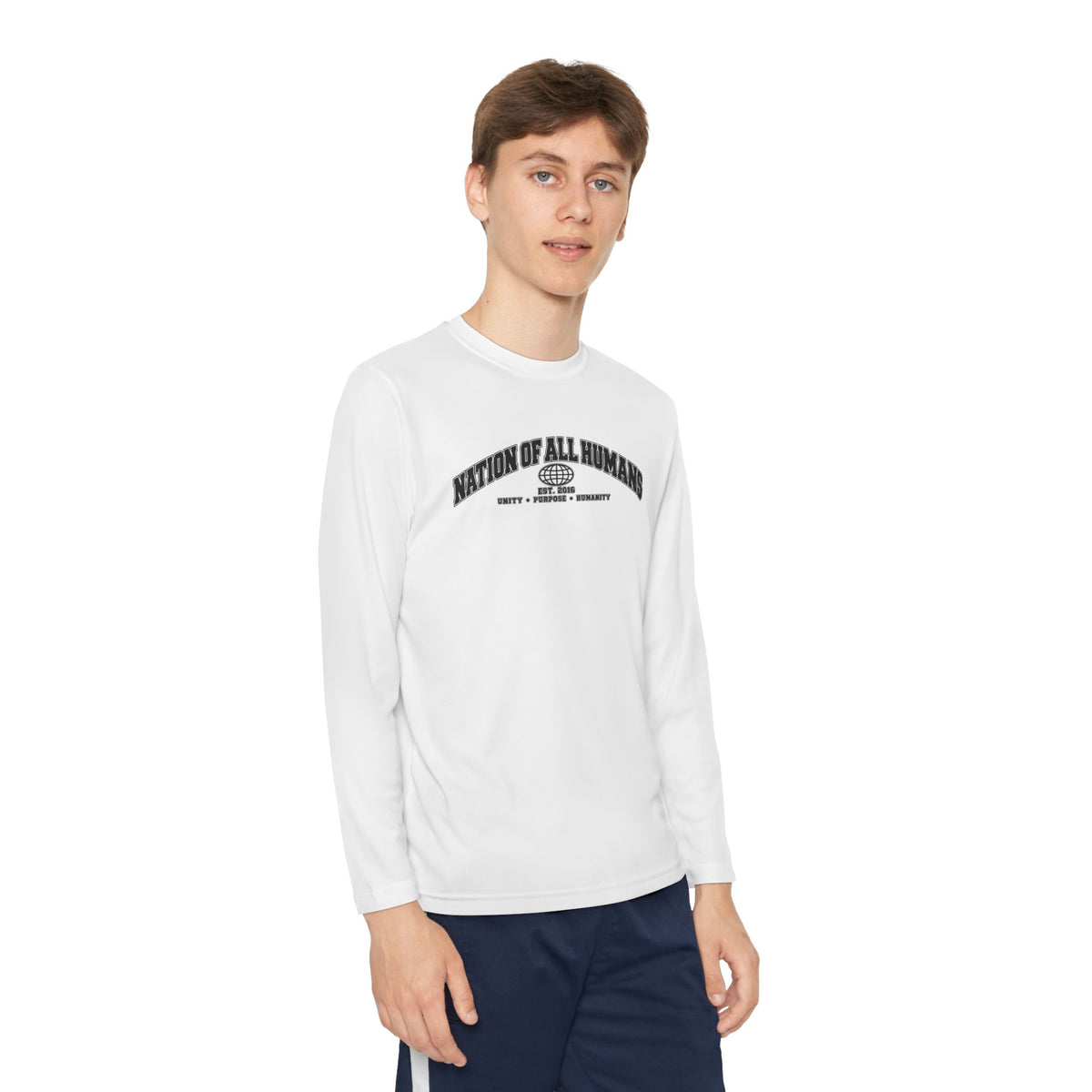 Youth Long Sleeve Tee — Nation of All Humans™ Team Number 26 Personalized Back print