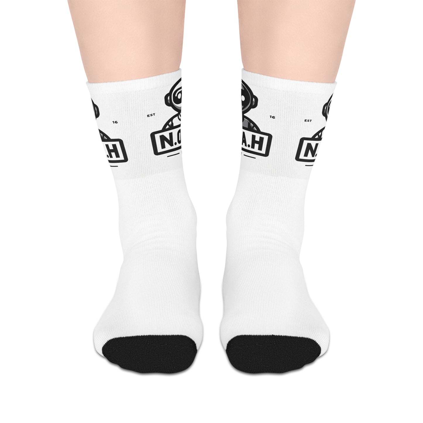 Mid-Length Socks —N.O.A.H™ Robot Head Graphic Crew Socks (EST 16)