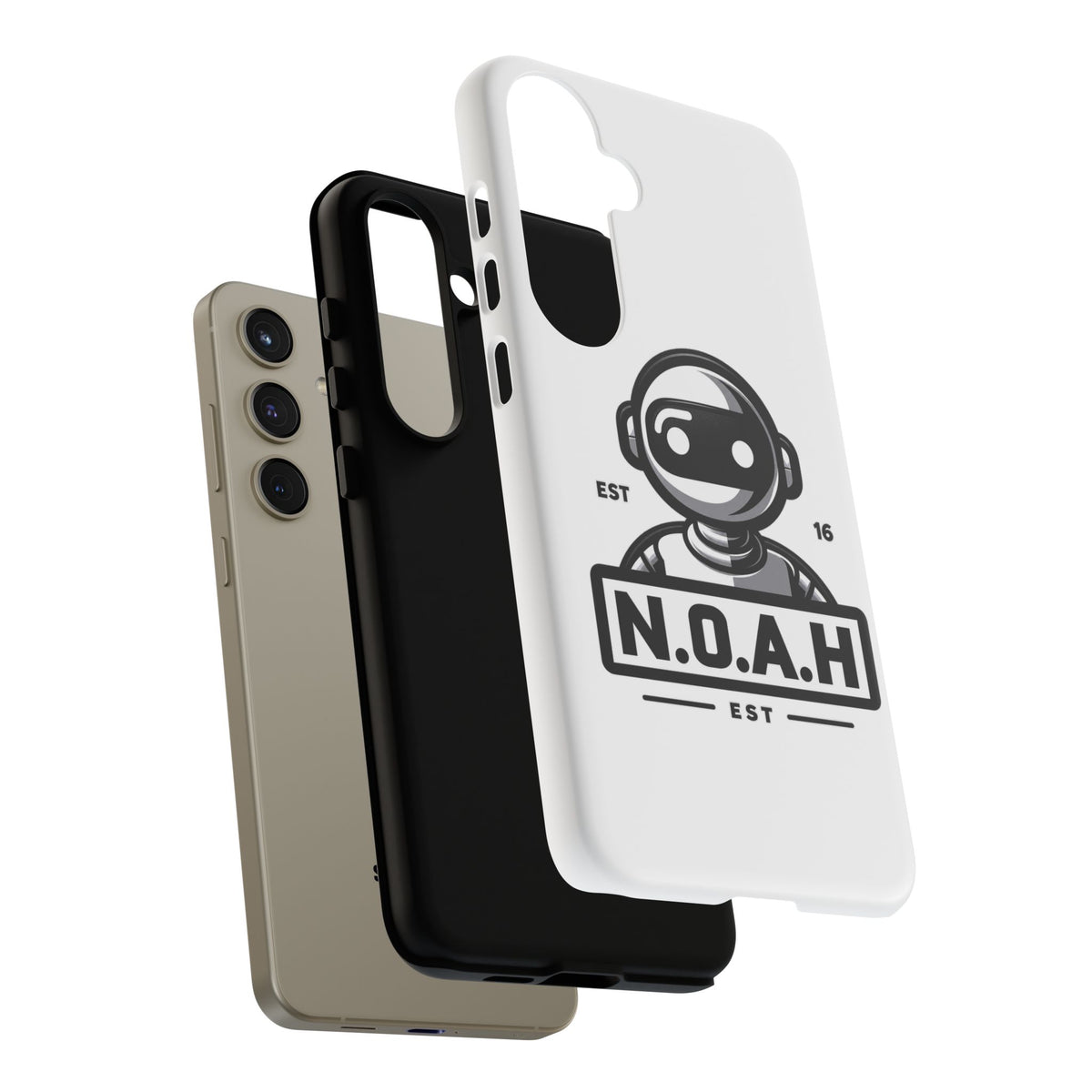 N.O.A.H™ Robot Phone Case — Retro Monochrome Tech Logo Protective Case
