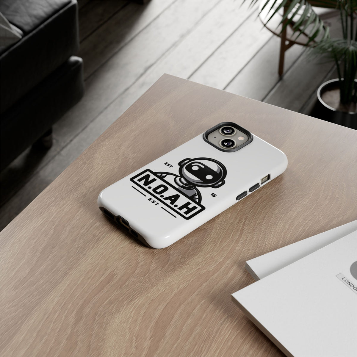N.O.A.H™ Robot Phone Case — Retro Monochrome Tech Logo Protective Case