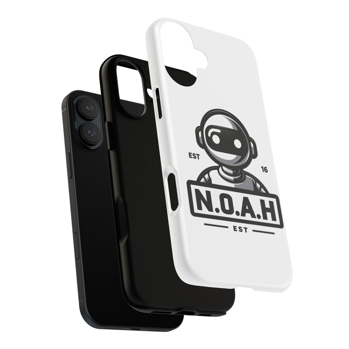 N.O.A.H™ Robot Phone Case — Retro Monochrome Tech Logo Protective Case