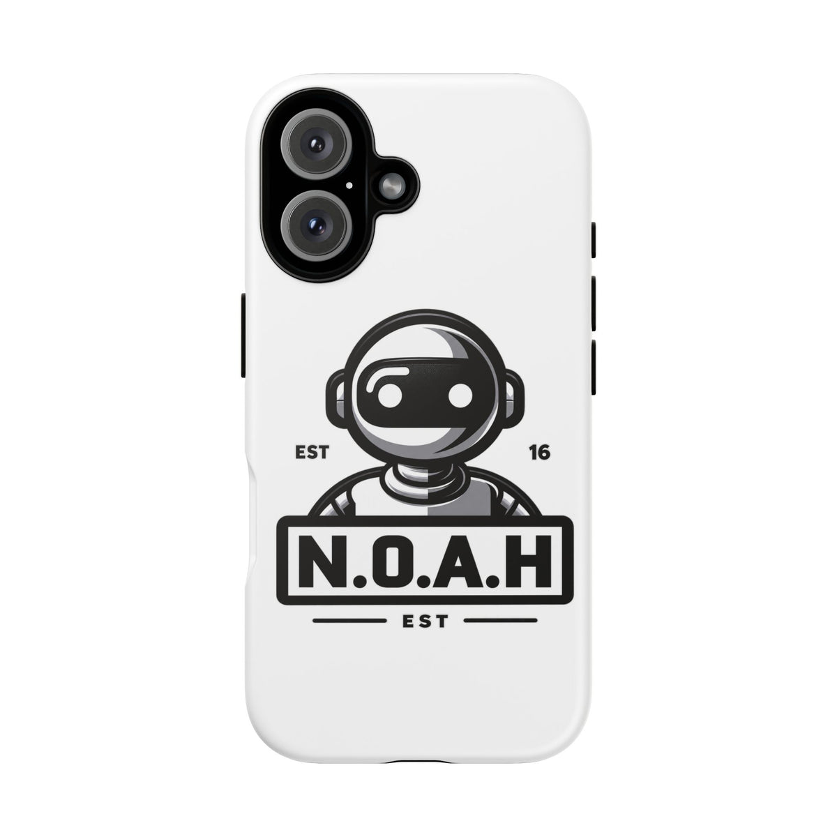N.O.A.H™ Robot Phone Case — Retro Monochrome Tech Logo Protective Case