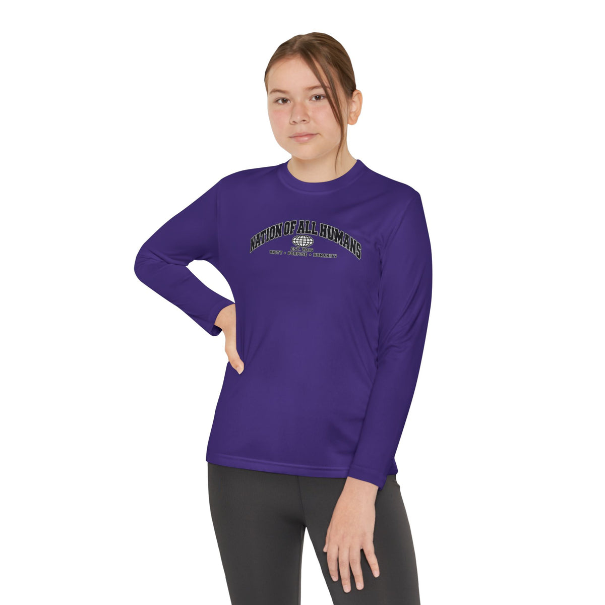 Youth Long Sleeve Tee — Nation of All Humans™ Team Number 26 Personalized Back print