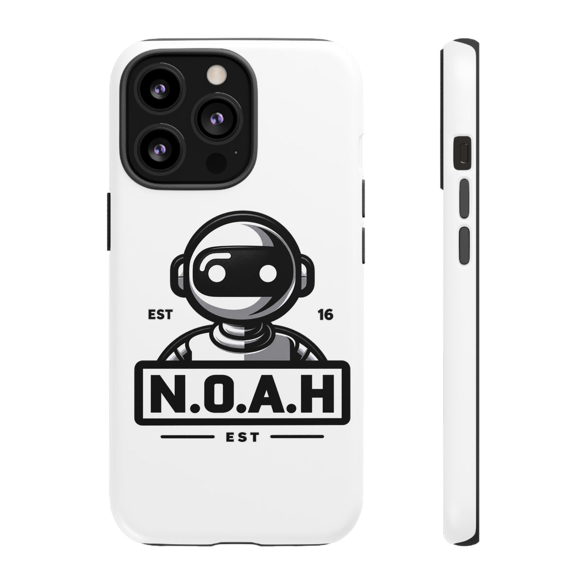 N.O.A.H™ Robot Phone Case — Retro Monochrome Tech Logo Protective Case