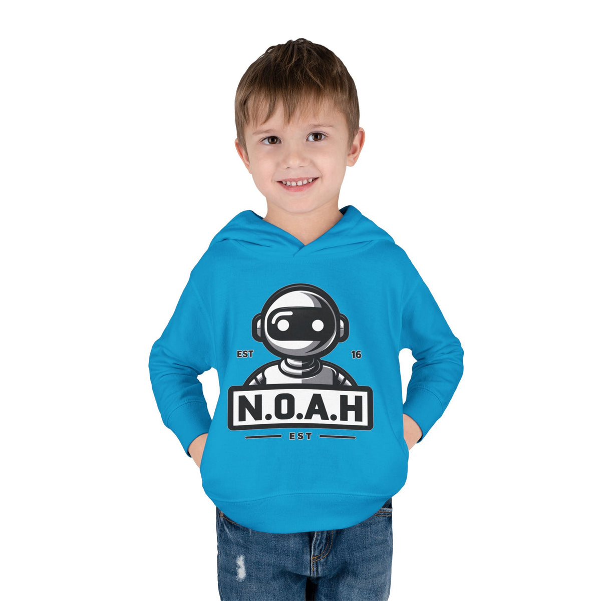 N.O.A.H™ Robot Kids Hoodie — Toddler Pullover with Logo front & Back 'Nation of All Humans' Graphic