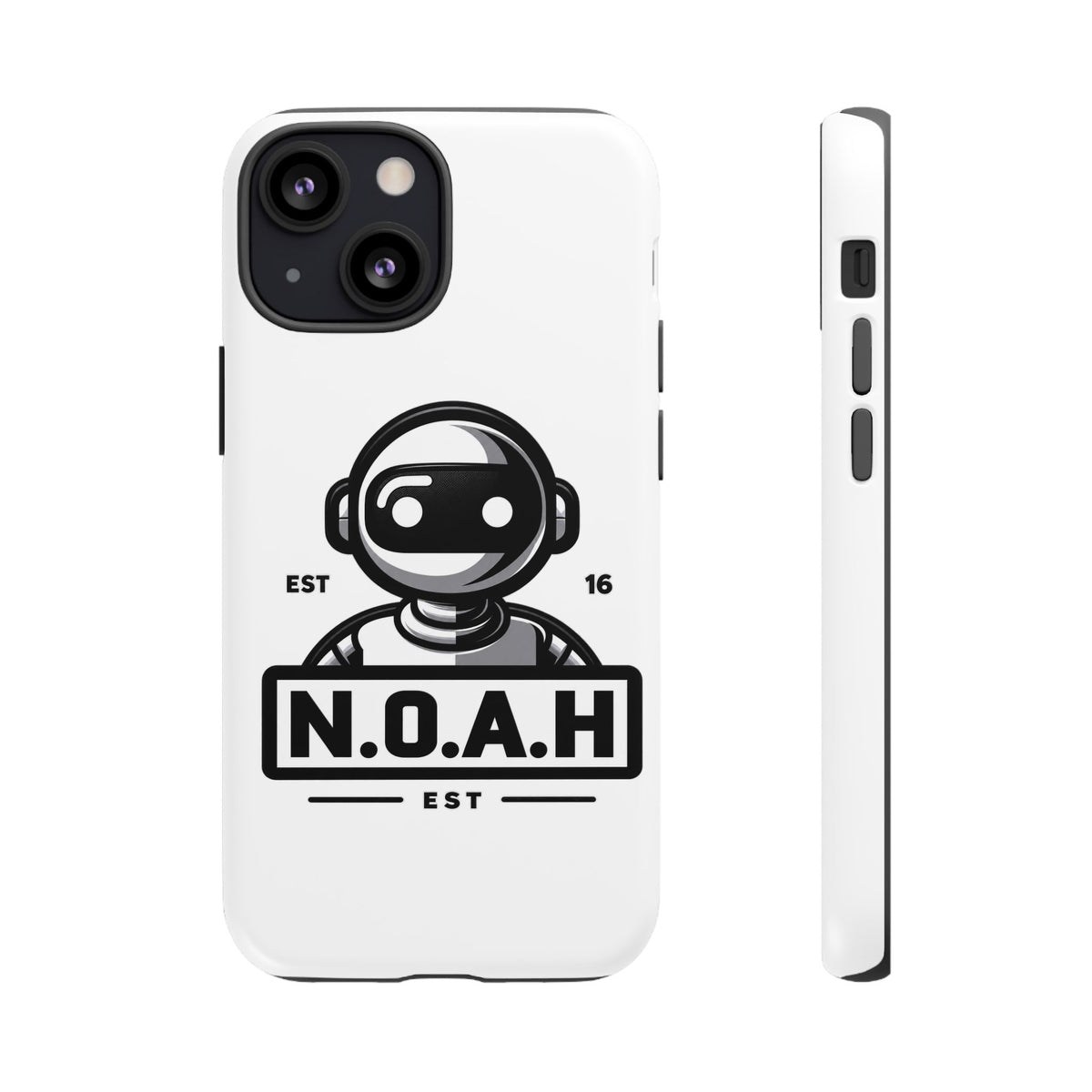 N.O.A.H™ Robot Phone Case — Retro Monochrome Tech Logo Protective Case