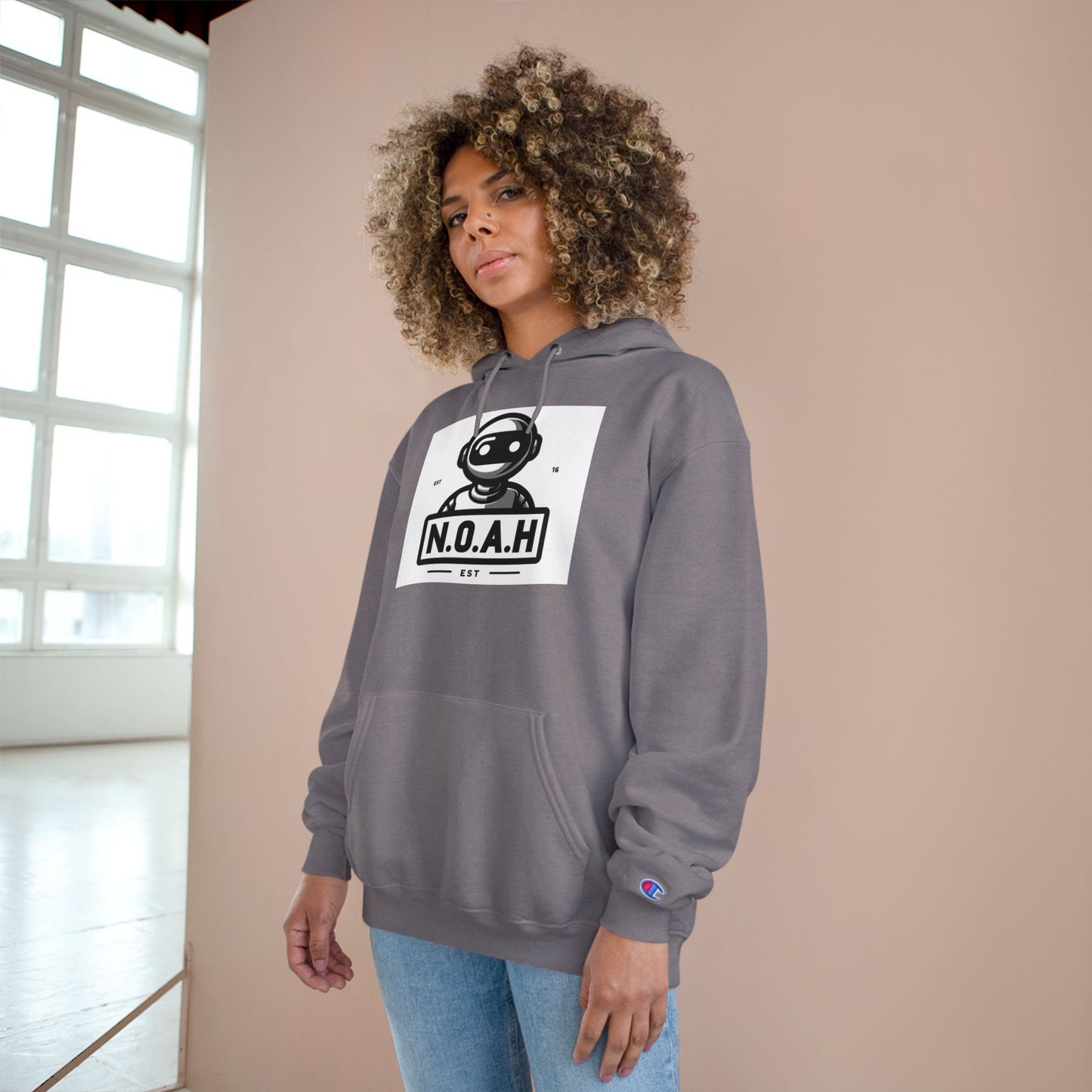 N.O.A.H™ Robot Head Hoodie — Vintage Space Logo Champion Pullover