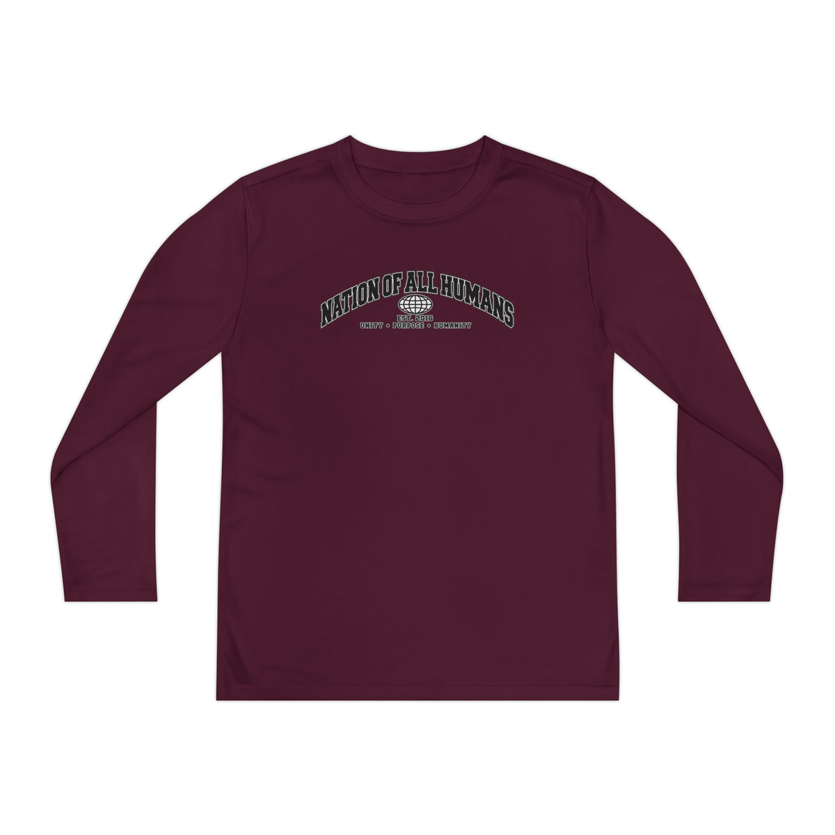 Youth Long Sleeve Tee — Nation of All Humans™ Team Number 26 Personalized Back print