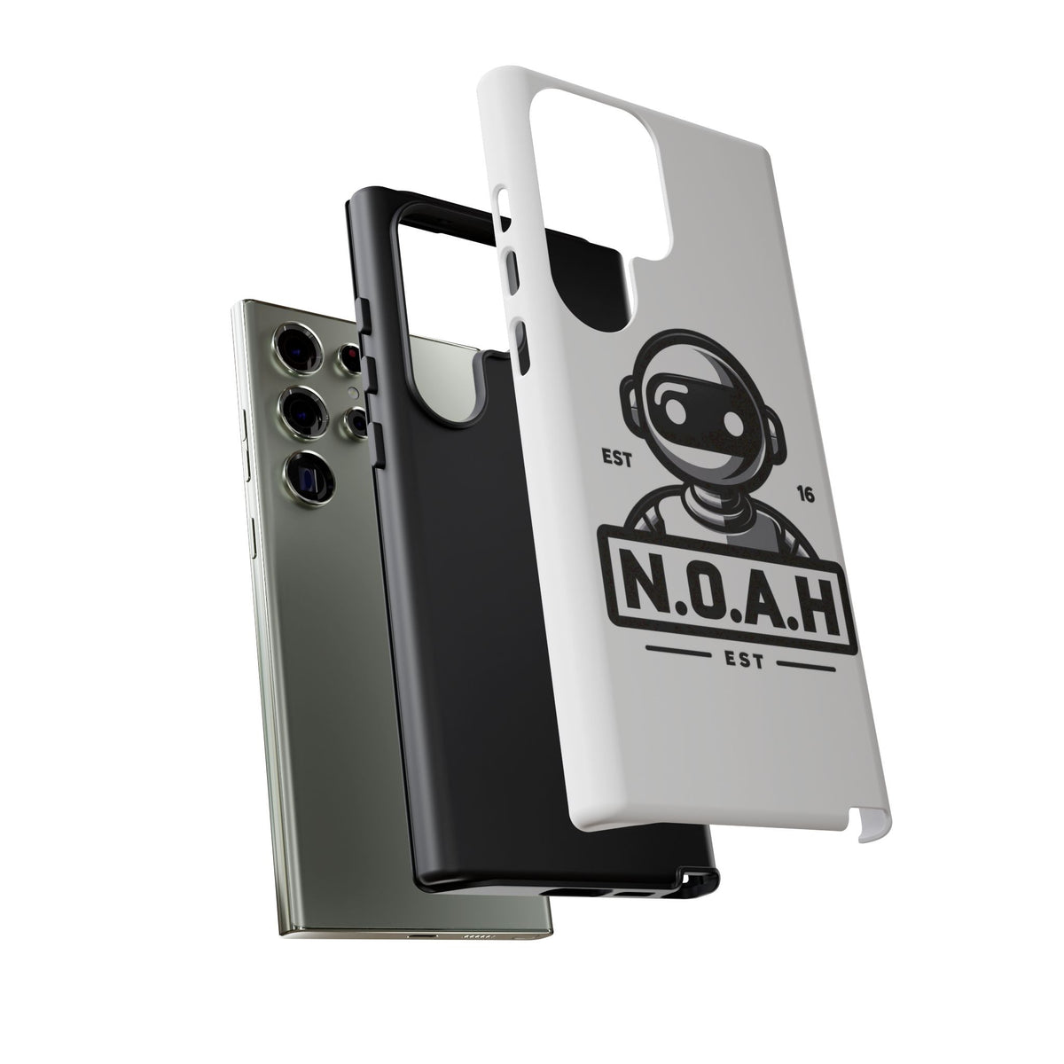 N.O.A.H™ Robot Phone Case — Retro Monochrome Tech Logo Protective Case