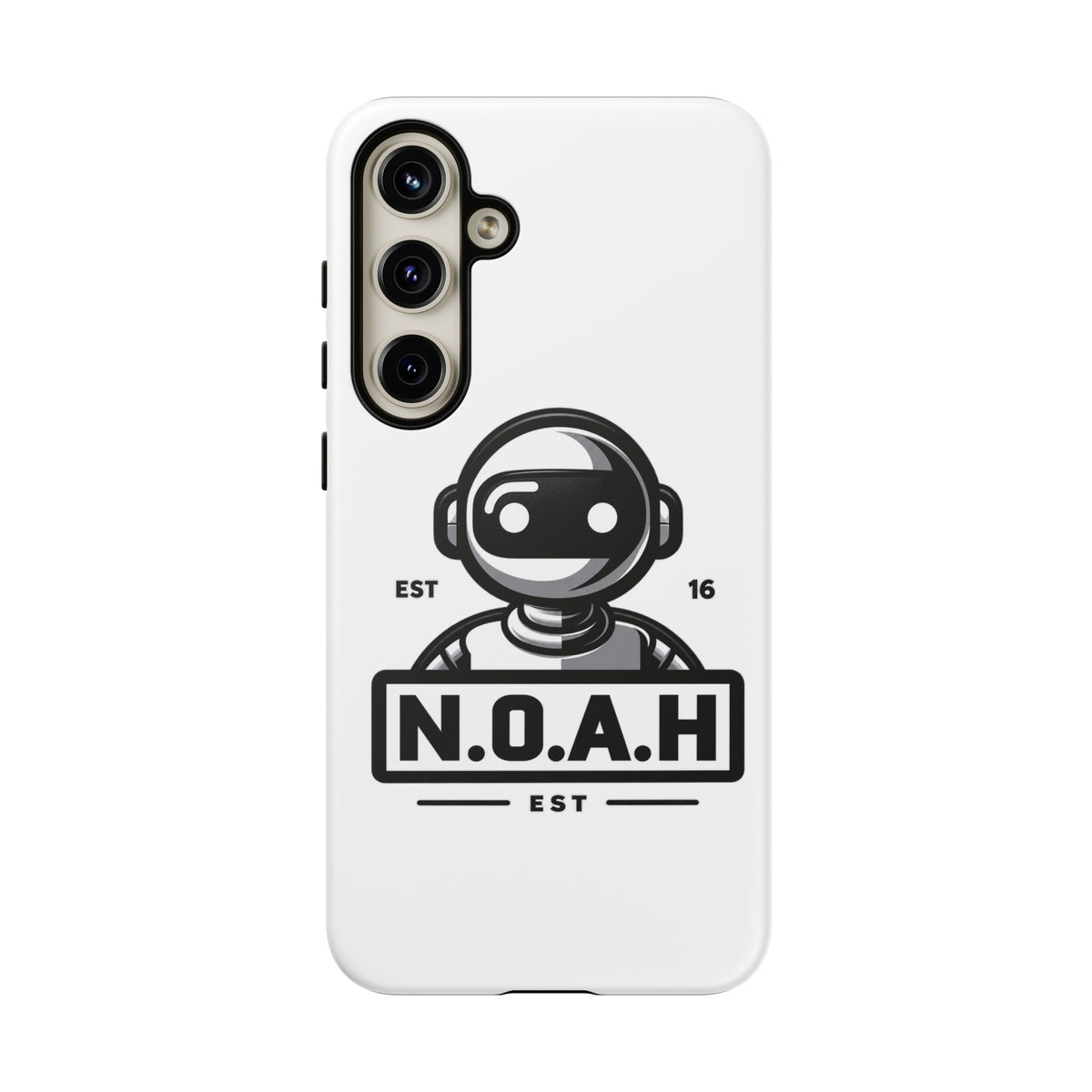 N.O.A.H™ Robot Phone Case — Retro Monochrome Tech Logo Protective Case
