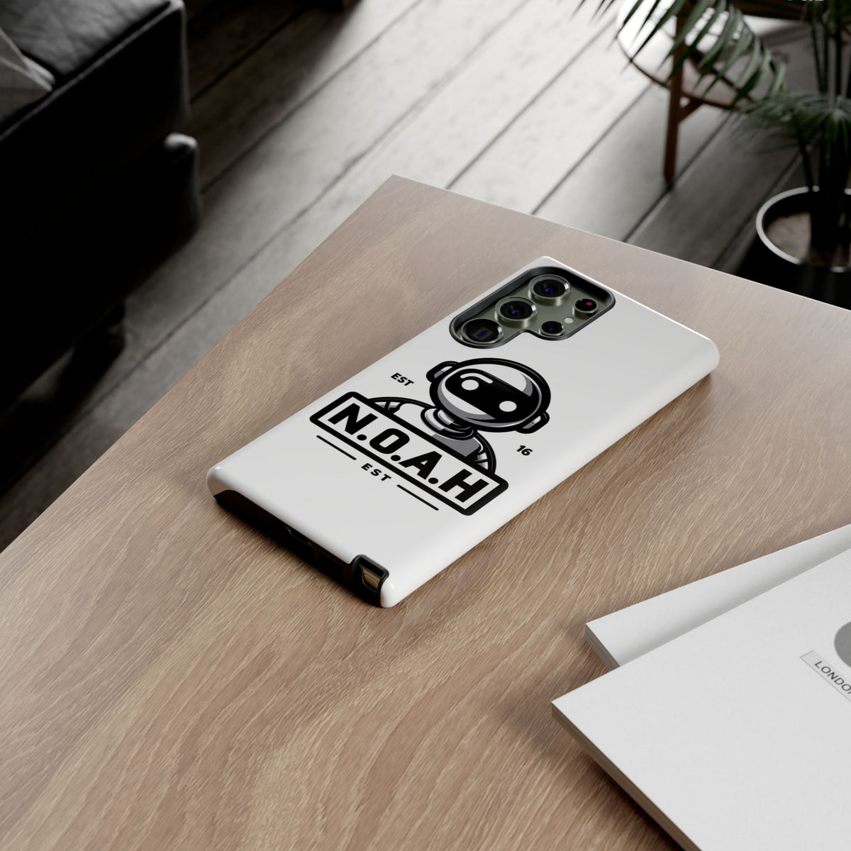 N.O.A.H™ Robot Phone Case — Retro Monochrome Tech Logo Protective Case