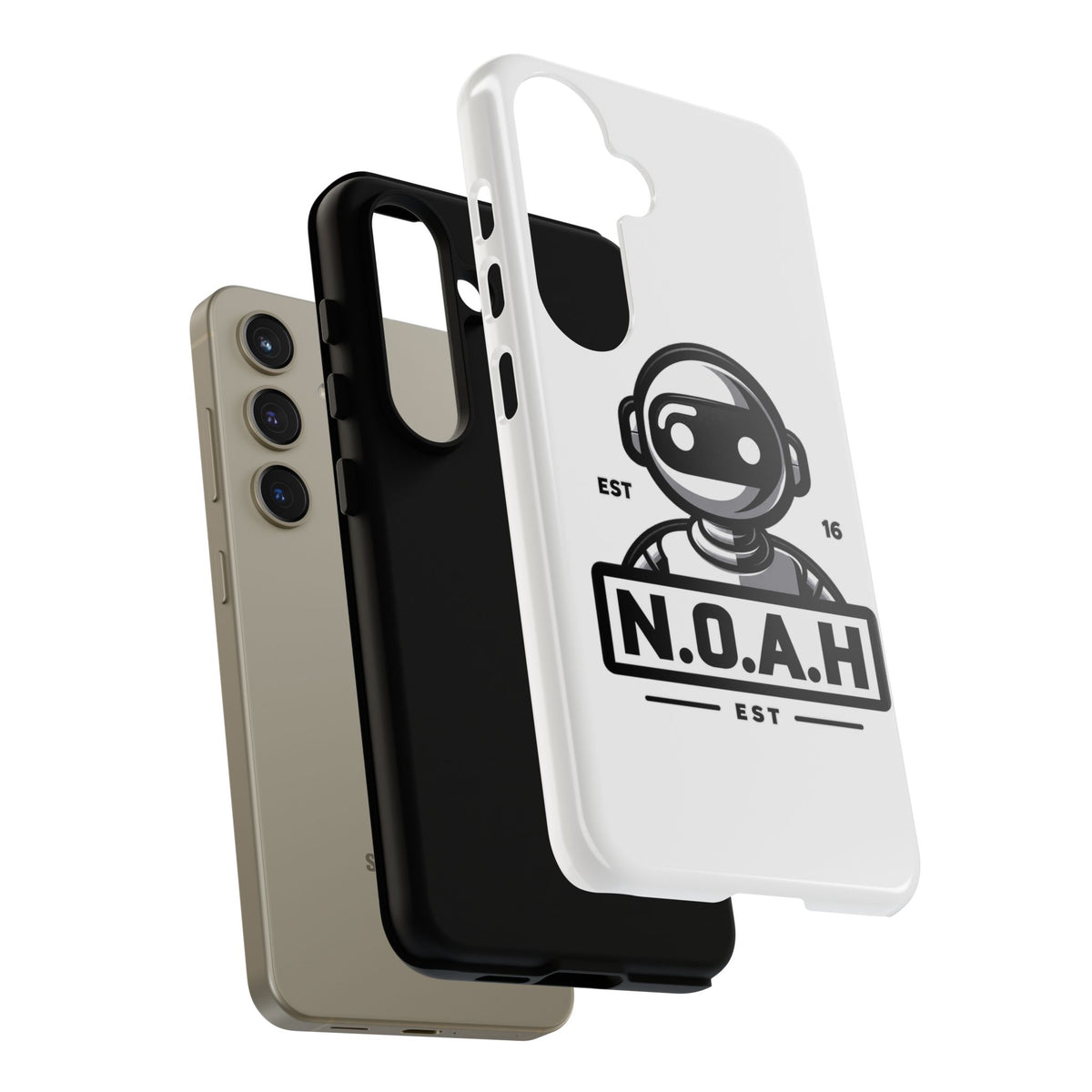 N.O.A.H™ Robot Phone Case — Retro Monochrome Tech Logo Protective Case