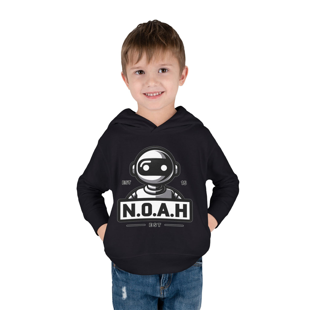 N.O.A.H™ Robot Kids Hoodie — Toddler Pullover with Logo front & Back 'Nation of All Humans' Graphic