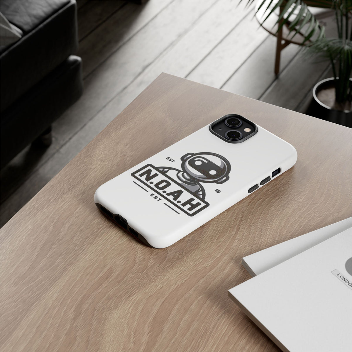 N.O.A.H™ Robot Phone Case — Retro Monochrome Tech Logo Protective Case