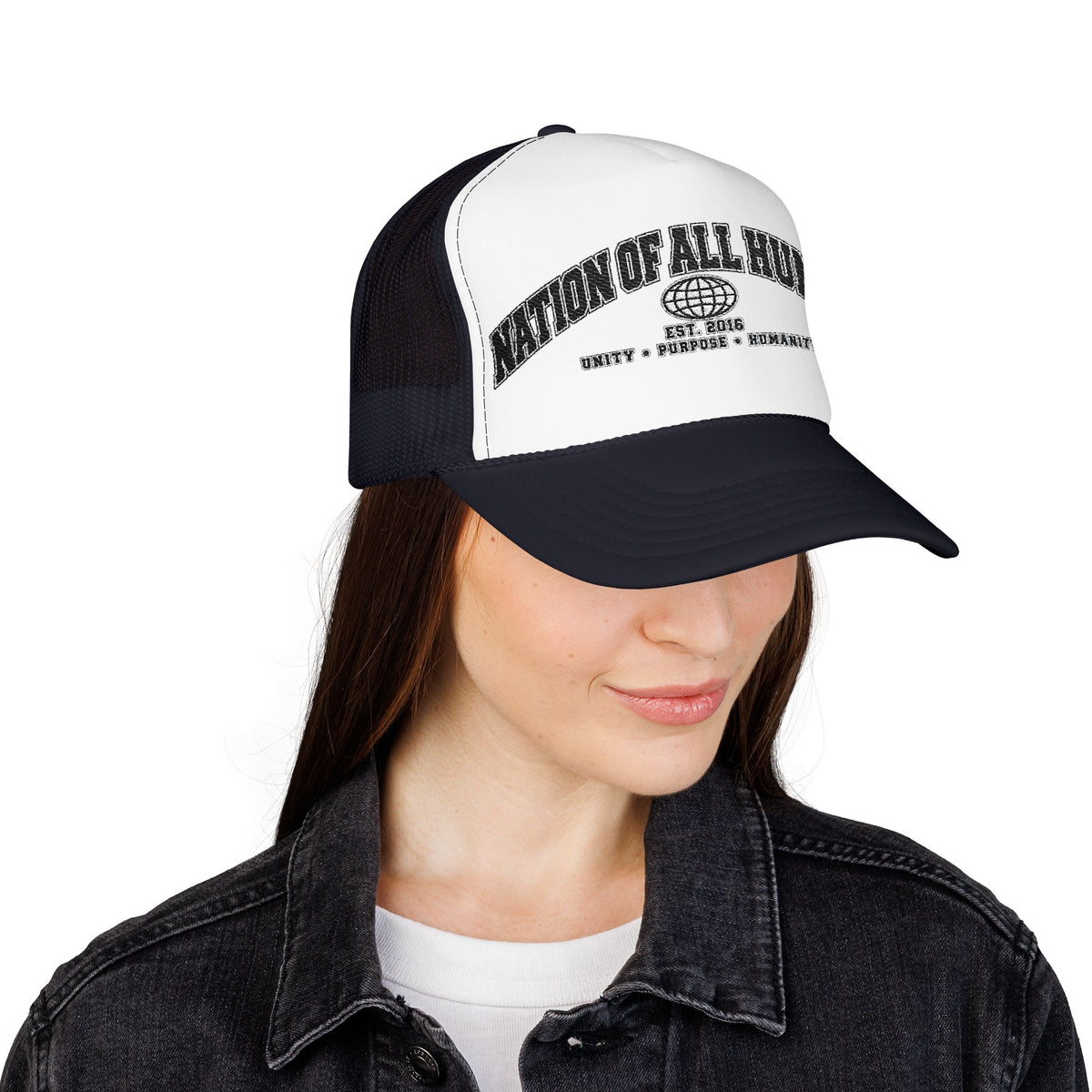 Nation of All Humans™ Foam Trucker Hat – Retro Globe Mesh Foam Cap