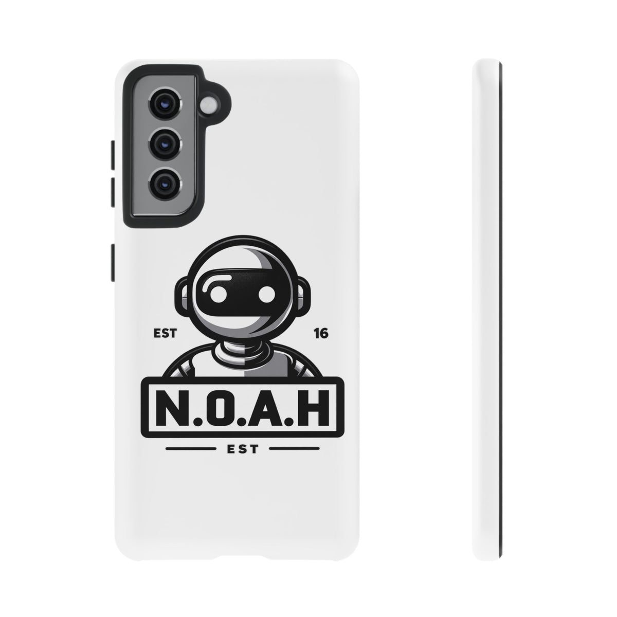 N.O.A.H™ Robot Phone Case — Retro Monochrome Tech Logo Protective Case