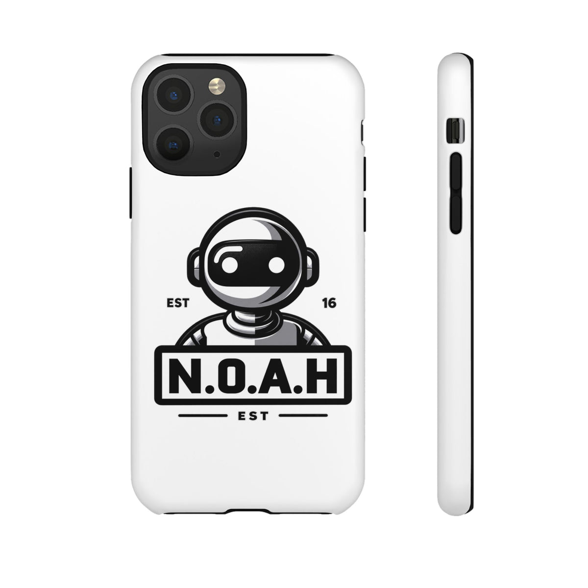 N.O.A.H™ Robot Phone Case — Retro Monochrome Tech Logo Protective Case