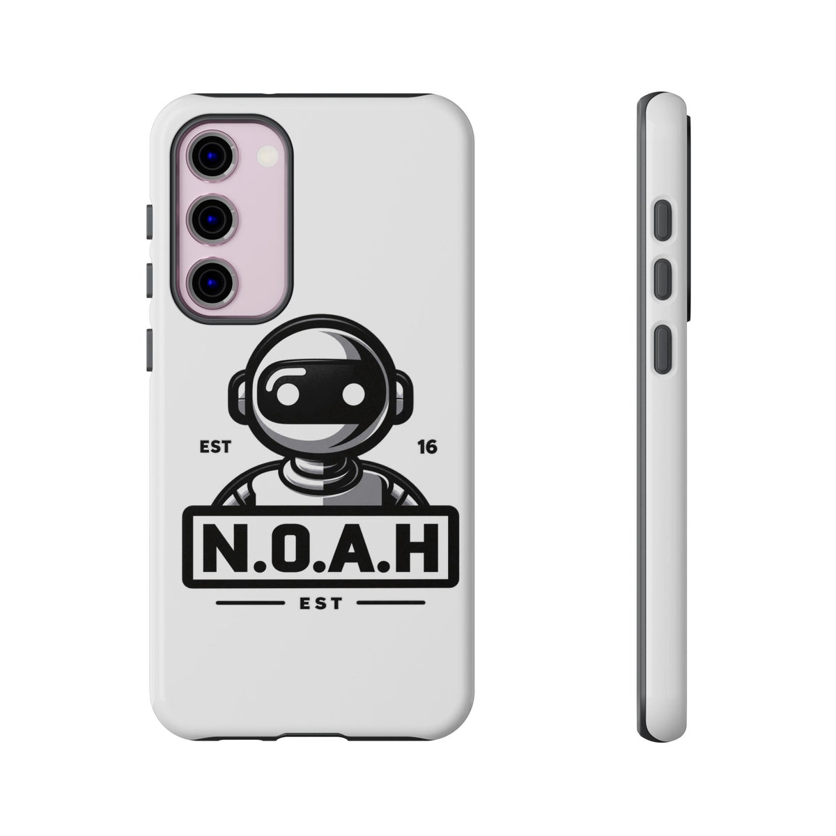 N.O.A.H™ Robot Phone Case — Retro Monochrome Tech Logo Protective Case