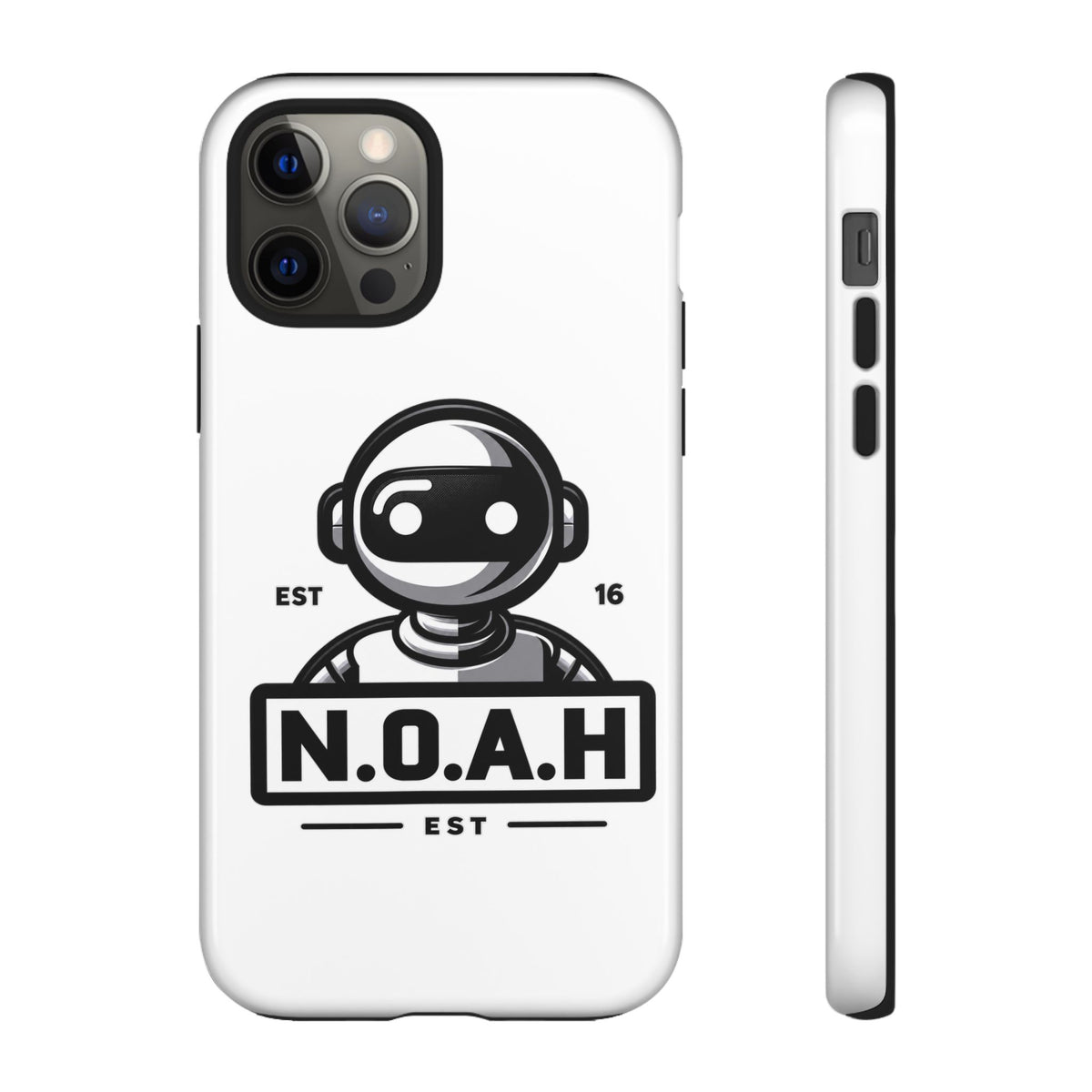 N.O.A.H™ Robot Phone Case — Retro Monochrome Tech Logo Protective Case