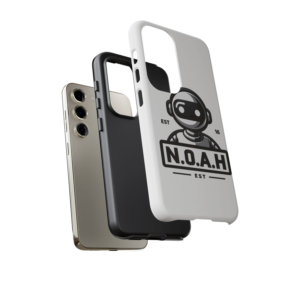 N.O.A.H™ Robot Phone Case — Retro Monochrome Tech Logo Protective Case