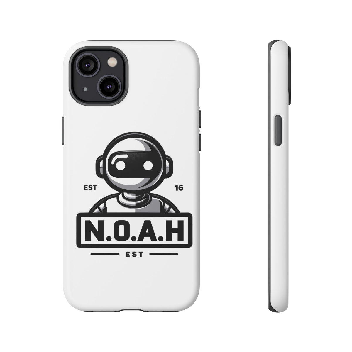 N.O.A.H™ Robot Phone Case — Retro Monochrome Tech Logo Protective Case