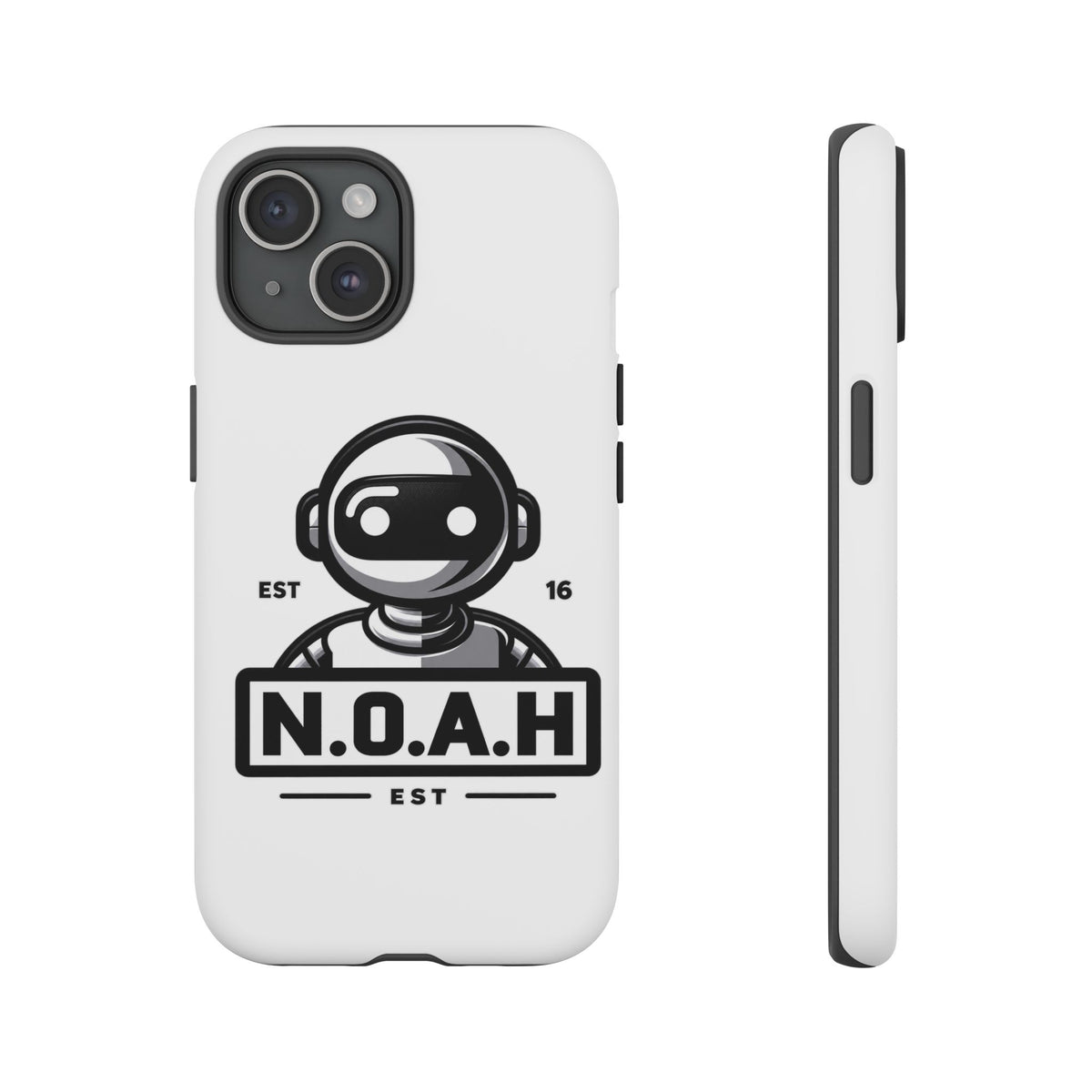 N.O.A.H™ Robot Phone Case — Retro Monochrome Tech Logo Protective Case